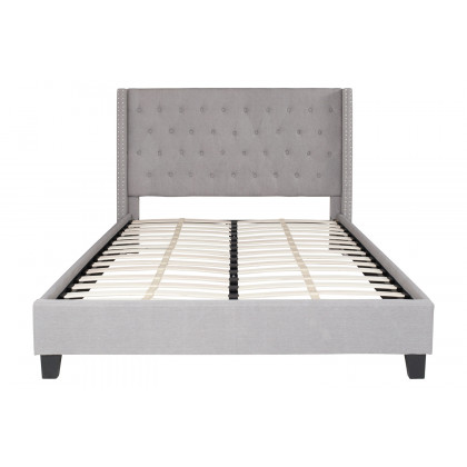 BLNK Riverdale Tufted Upholstered Platform Bed with 10" CertiPUR-US Certified Pocket Spring Mattress - Light Gray, Queen Size