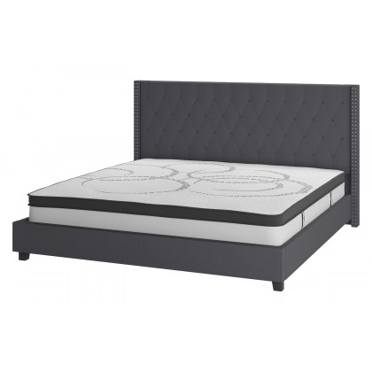 BLNK Riverdale Tufted Upholstered Platform Bed with 10" CertiPUR-US Certified Pocket Spring Mattress - Dark Gray, King Size
