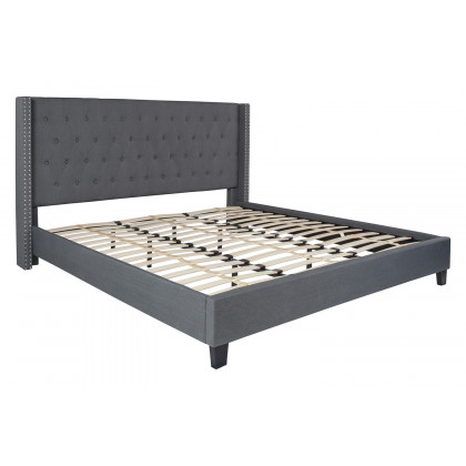 BLNK Riverdale Tufted Upholstered Platform Bed with 10" CertiPUR-US Certified Pocket Spring Mattress - Dark Gray, King Size