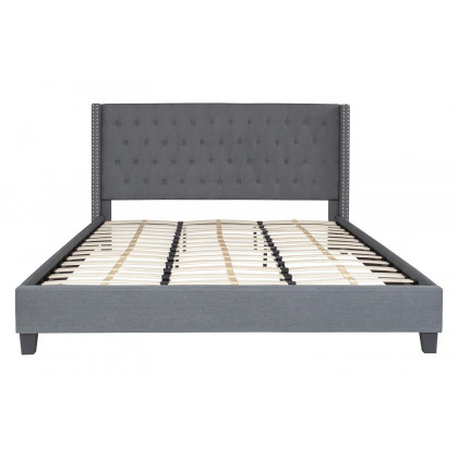 BLNK Riverdale Tufted Upholstered Platform Bed with 10" CertiPUR-US Certified Pocket Spring Mattress - Dark Gray, King Size