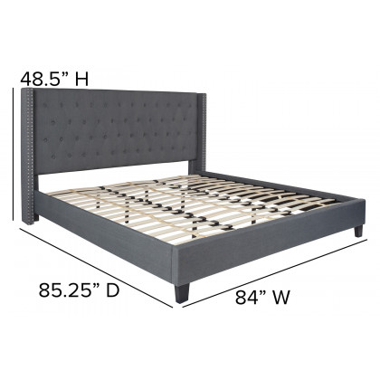 BLNK Riverdale Tufted Upholstered Platform Bed with 10" CertiPUR-US Certified Pocket Spring Mattress - Dark Gray, King Size