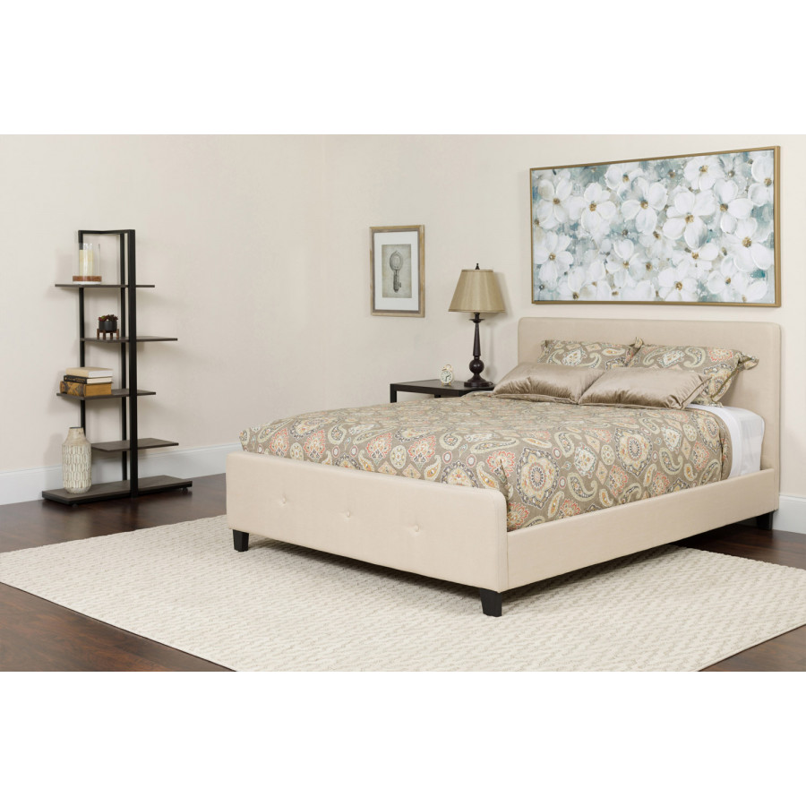 BLNK Tribeca Tufted Upholstered Platform Bed with Memory Foam Mattress - Beige, Queen Size