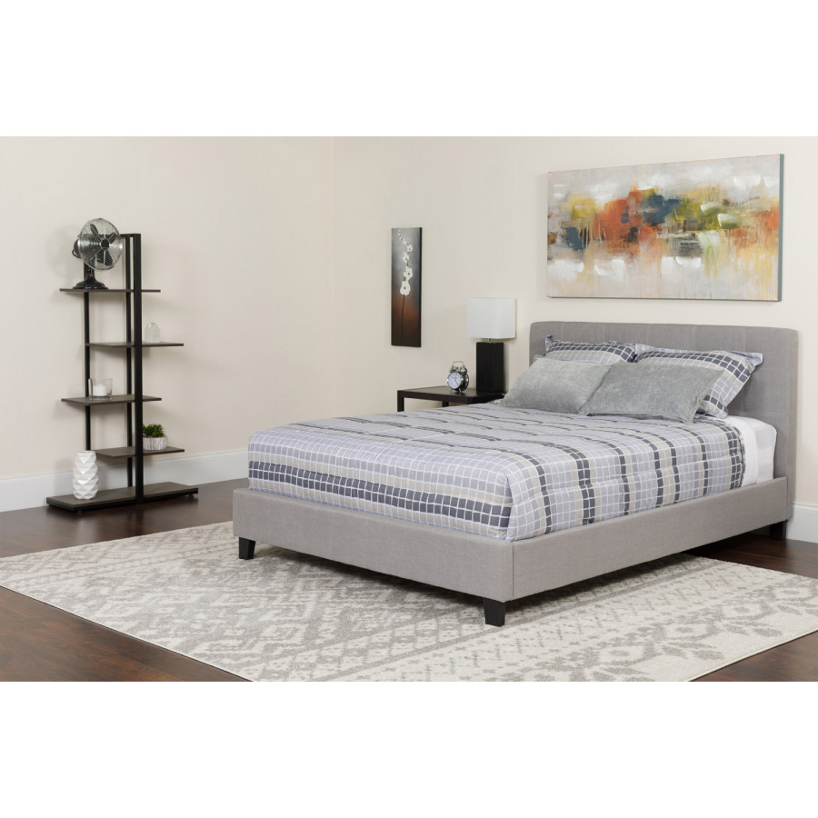 BLNK Tribeca Tufted Upholstered Platform Bed with Memory Foam Mattress - Light Gray, Twin Size