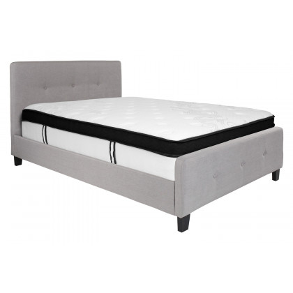 BLNK Tribeca Tufted Upholstered Platform Bed with Memory Foam Mattress - Light Gray, Full Size