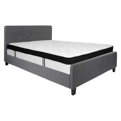 BLNK Tribeca Tufted Upholstered Platform Bed with Memory Foam Mattress - Dark Gray, Queen Size