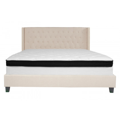 BLNK Riverdale Tufted Upholstered Platform Bed with Memory Foam Mattress - Beige, King Size