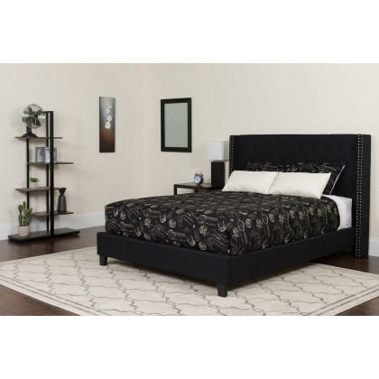 BLNK - Riverdale Tufted Upholstered Platform Bed with Memory Foam Mattress