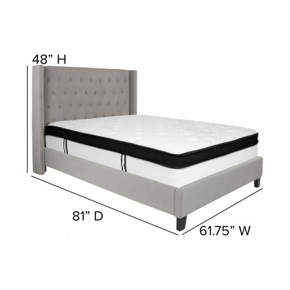 BLNK Riverdale Tufted Upholstered Platform Bed with Memory Foam Mattress - Light Gray, Full Size