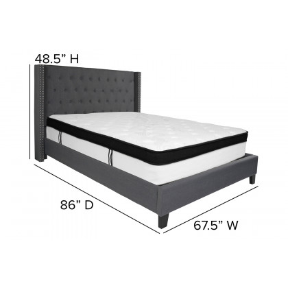 BLNK Riverdale Tufted Upholstered Platform Bed with Memory Foam Mattress - Dark Gray, Queen Size