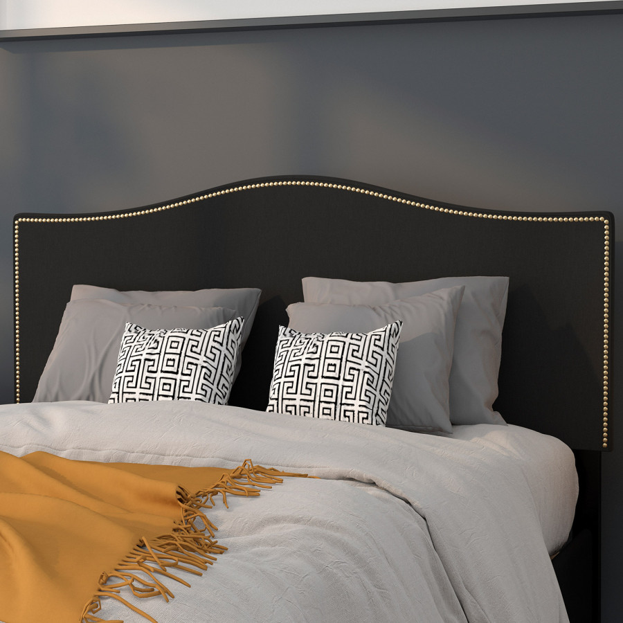 BLNK Lexington Fabric Upholstered Headboard with Accent Nail Trim - Black, Full Size
