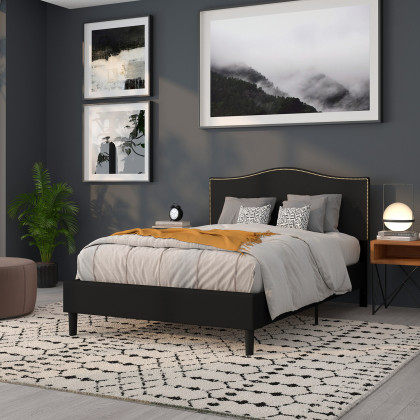 BLNK Lexington Fabric Upholstered Headboard with Accent Nail Trim - Black, Full Size