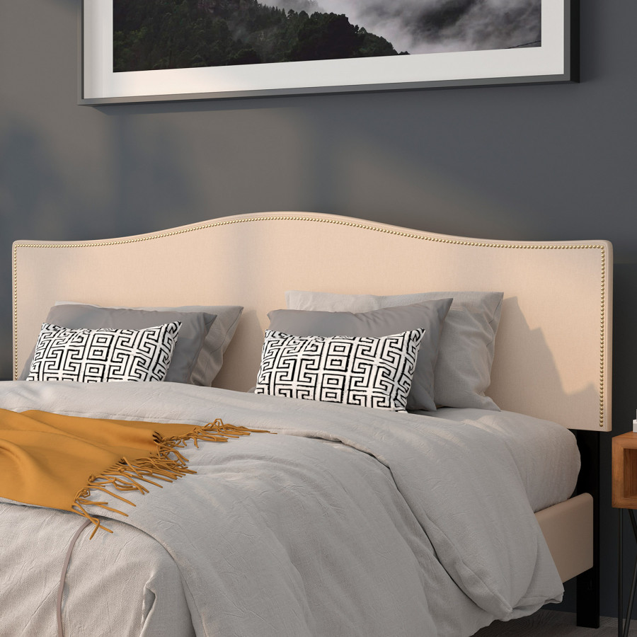 BLNK Lexington Fabric Upholstered Headboard with Accent Nail Trim - Beige, King Size