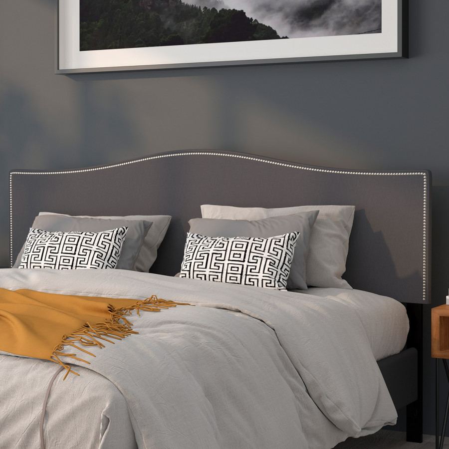 BLNK Lexington Fabric Upholstered Headboard with Accent Nail Trim - Dark Gray, King Size