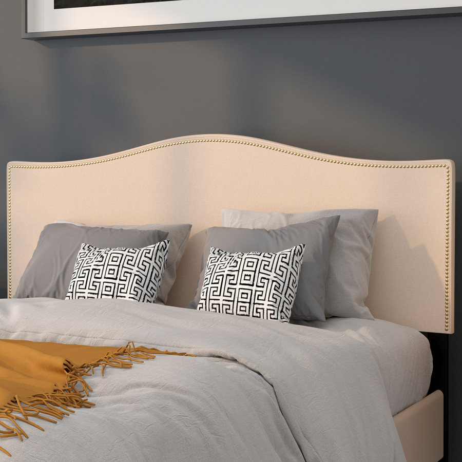 BLNK Lexington Fabric Upholstered Headboard with Accent Nail Trim - Beige, Queen Size