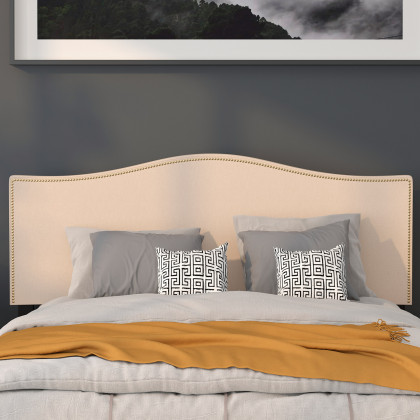 BLNK Lexington Fabric Upholstered Headboard with Accent Nail Trim - Beige, Queen Size
