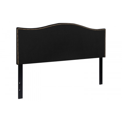 BLNK Lexington Fabric Upholstered Headboard with Accent Nail Trim - Black, Queen Size