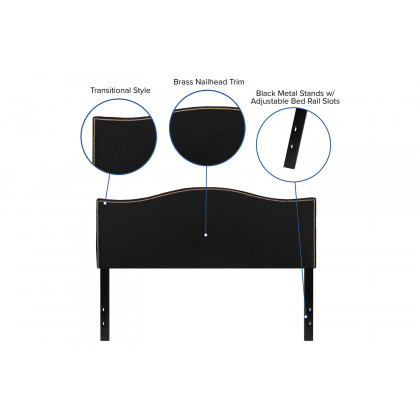 BLNK Lexington Fabric Upholstered Headboard with Accent Nail Trim - Black, Queen Size