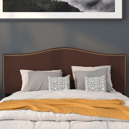 BLNK Lexington Fabric Upholstered Headboard with Accent Nail Trim - Dark Brown, Queen Size
