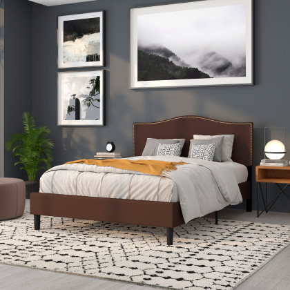 BLNK Lexington Fabric Upholstered Headboard with Accent Nail Trim - Dark Brown, Queen Size