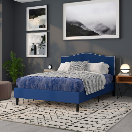 BLNK Lexington Fabric Upholstered Headboard with Accent Nail Trim - Navy, Queen Size
