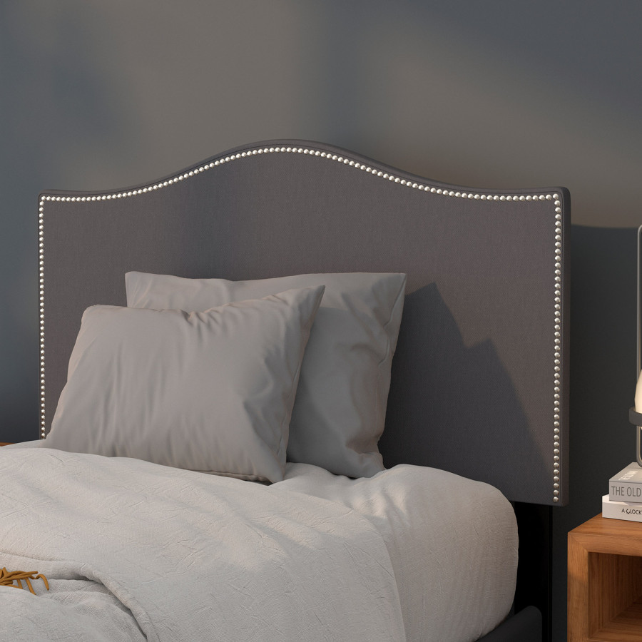 BLNK Lexington Fabric Upholstered Headboard with Accent Nail Trim - Dark Gray, Twin Size