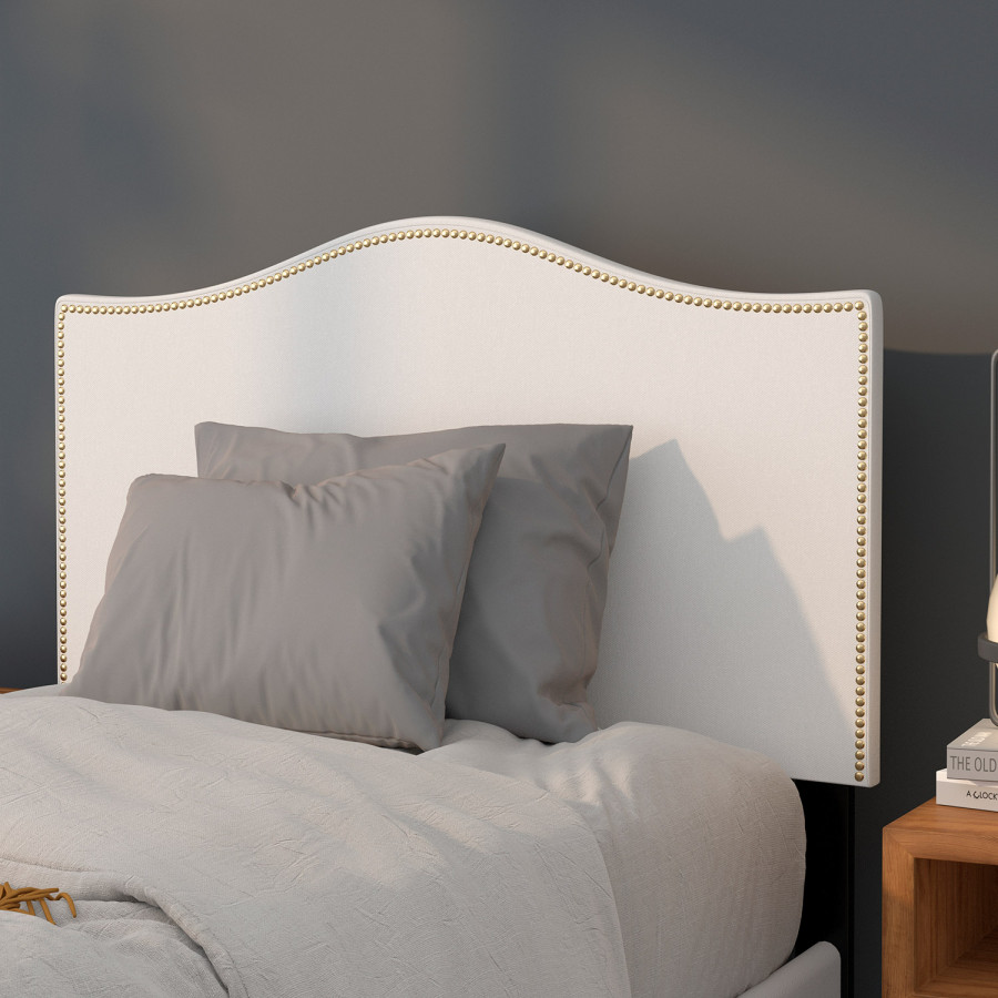 BLNK Lexington Fabric Upholstered Headboard with Accent Nail Trim - White, Twin Size