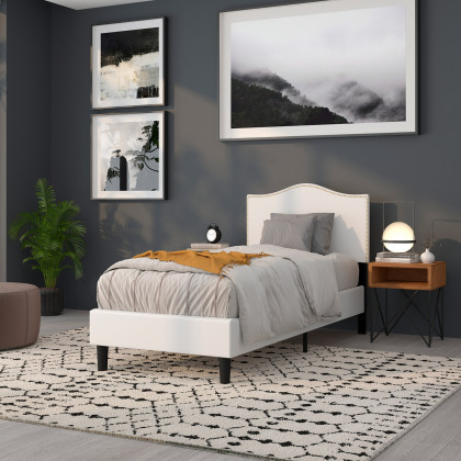 BLNK Lexington Fabric Upholstered Headboard with Accent Nail Trim - White, Twin Size