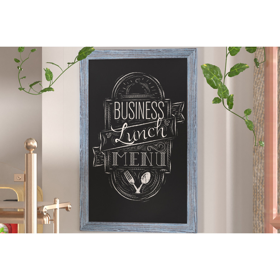 BLNK Canterbury Wall Mount Magnetic Chalkboard Sign with Eraser - Rustic Blue, 24"W x 36"H