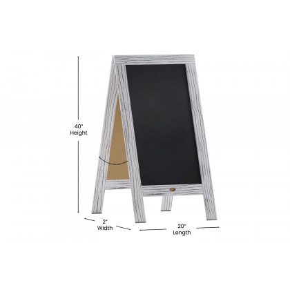 BLNK Canterbury Wooden Indoor-Outdoor A-Frame Magnetic Chalkboard Sign Set with 8 Chalk Markers - Whitewashed