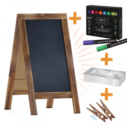 BLNK Canterbury Wooden Indoor-Outdoor A-Frame Magnetic Chalkboard Sign Set with 8 Chalk Markers - Rustic Brown