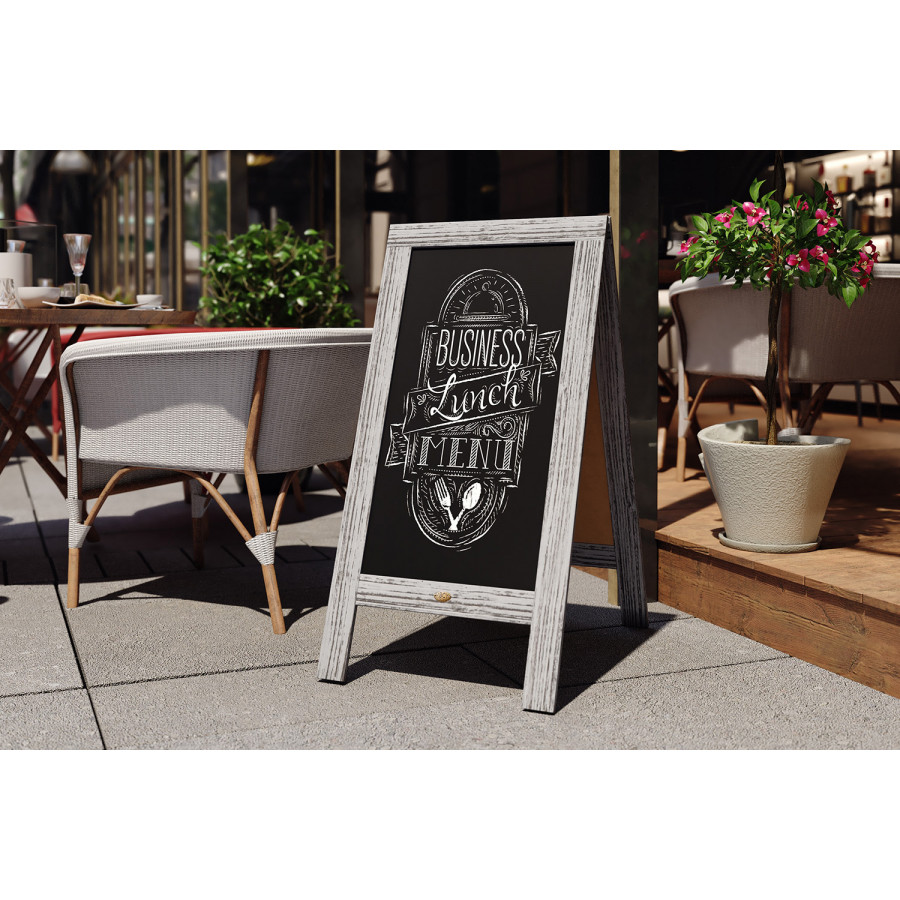 BLNK Canterbury Vintage Wooden A-Frame Magnetic Indoor-Outdoor Chalkboard Sign - Graywash