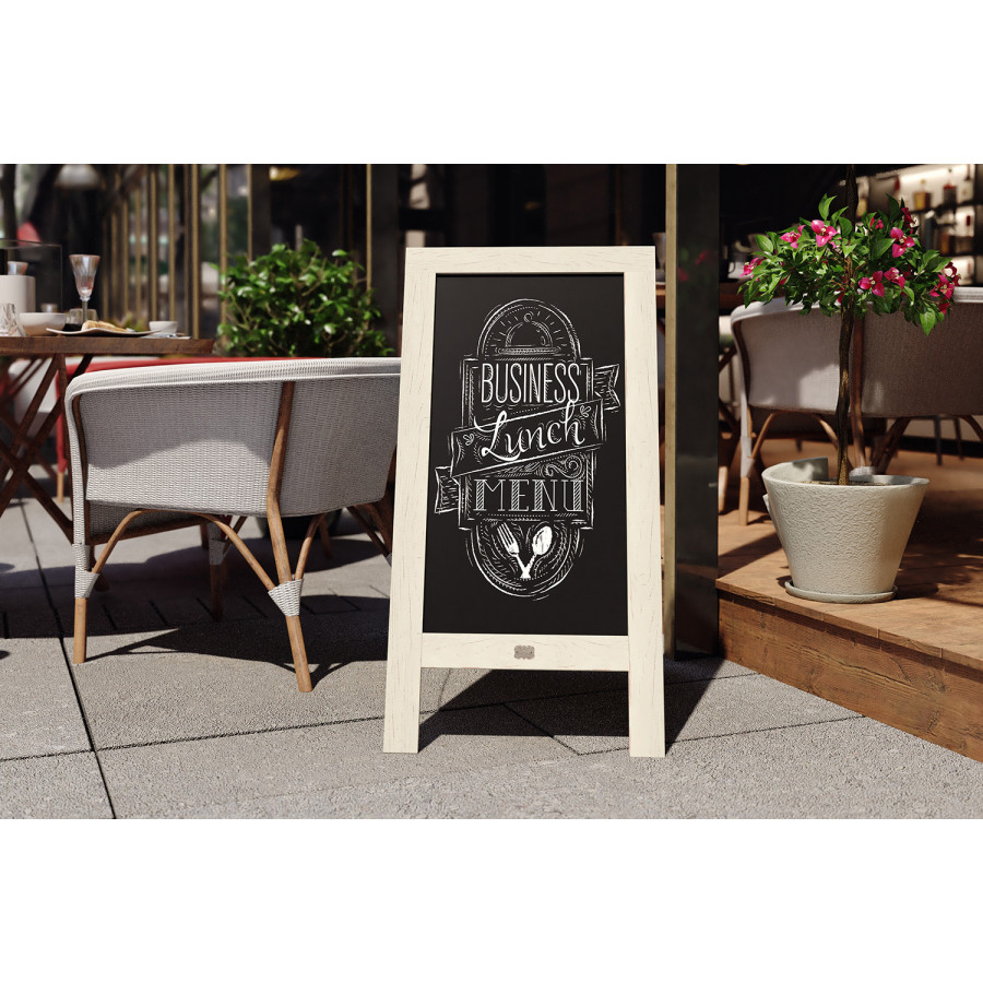 BLNK Canterbury Vintage Wooden A-Frame Magnetic Indoor-Outdoor Chalkboard Sign - White
