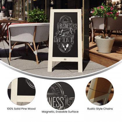 BLNK Canterbury Vintage Wooden A-Frame Magnetic Indoor-Outdoor Chalkboard Sign - White