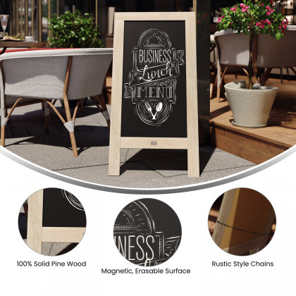BLNK Canterbury Vintage Wooden A-Frame Magnetic Indoor-Outdoor Chalkboard Sign - Weathered