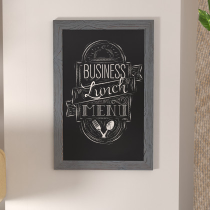 BLNK Canterbury Wall Mount Magnetic Chalkboard Sign with Eraser - Rustic Gray, 20"W x 30"H