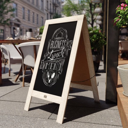 BLNK Canterbury Wooden Indoor-Outdoor A-Frame Magnetic Chalkboard Sign Set with 8 Chalk Markers - Weathered