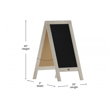 BLNK Canterbury Wooden Indoor-Outdoor A-Frame Magnetic Chalkboard Sign Set with 8 Chalk Markers - Weathered