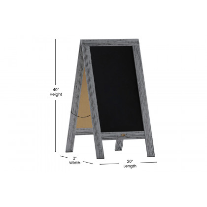 BLNK Canterbury Wooden Indoor-Outdoor A-Frame Magnetic Chalkboard Sign Set with 8 Chalk Markers - Graywashed