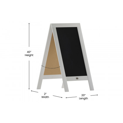 BLNK Canterbury Wooden Indoor-Outdoor A-Frame Magnetic Chalkboard Sign Set with 8 Chalk Markers - White