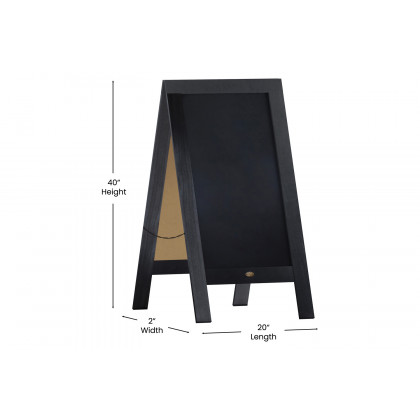 BLNK Canterbury Wooden Indoor-Outdoor A-Frame Magnetic Chalkboard Sign Set with 8 Chalk Markers - Black