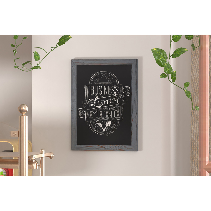 BLNK Canterbury Wall Mount Magnetic Chalkboard Sign with Eraser - Rustic Gray, 18"W x 24"H
