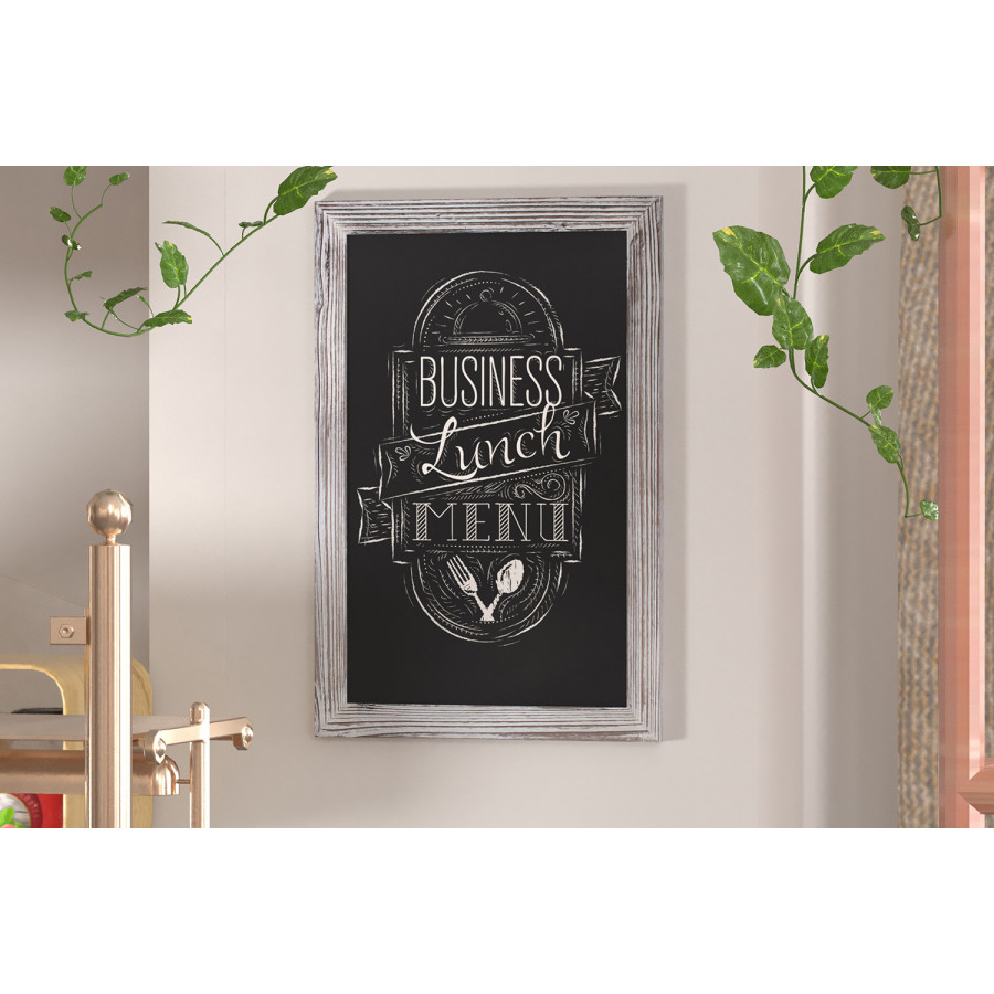 BLNK Canterbury Wall Mount Magnetic Chalkboard Sign with Eraser - Whitewashed, 20"W x 30"H