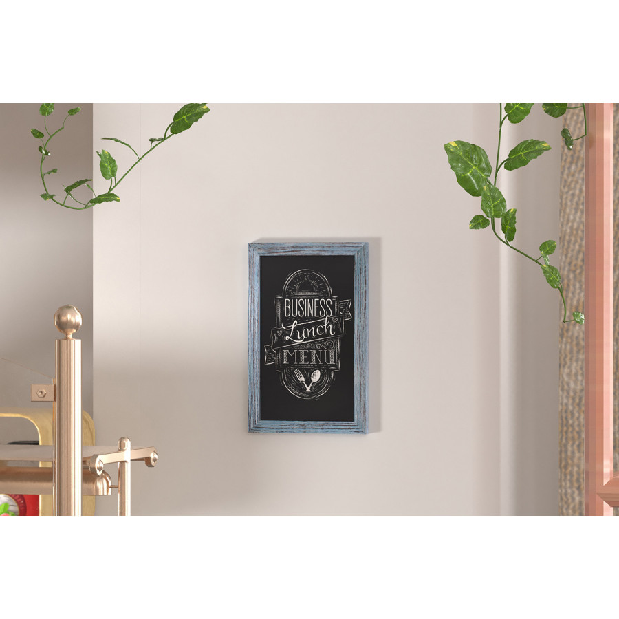 BLNK Canterbury Wall Mount Magnetic Chalkboard Sign with Eraser - Rustic Blue, 11"W x 17"H
