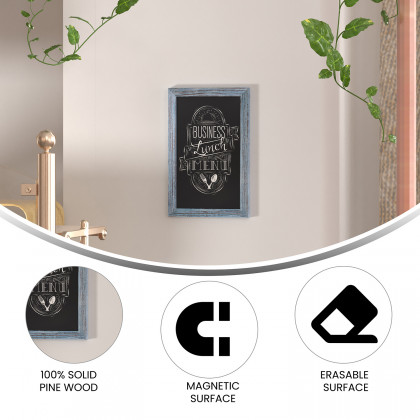 BLNK Canterbury Wall Mount Magnetic Chalkboard Sign with Eraser - Rustic Blue, 11"W x 17"H
