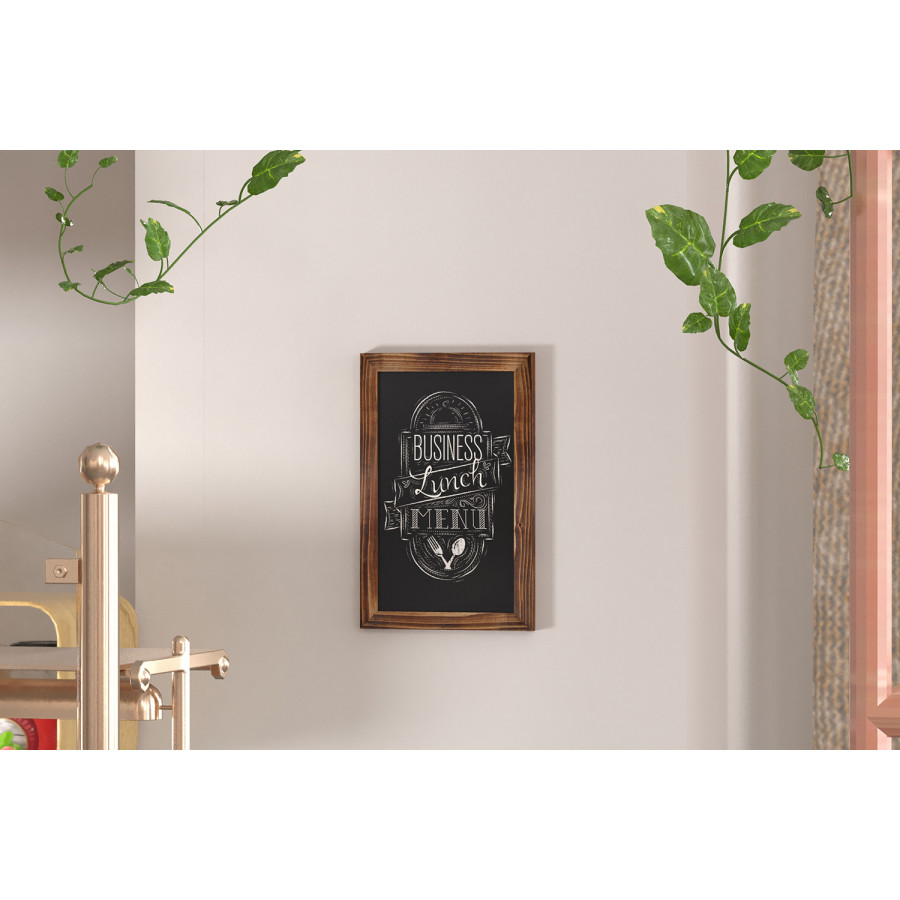 BLNK Canterbury Wall Mount Magnetic Chalkboard Sign with Eraser - Torched Wood, 11"W x 17"H