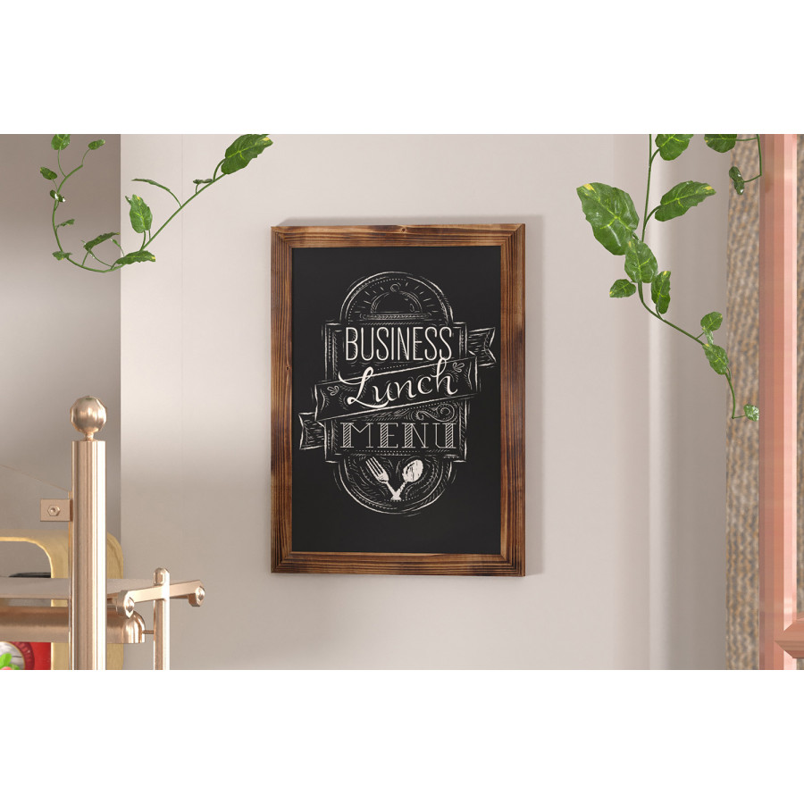 BLNK Canterbury Wall Mount Magnetic Chalkboard Sign with Eraser - Torched Wood, 18"W x 24"H