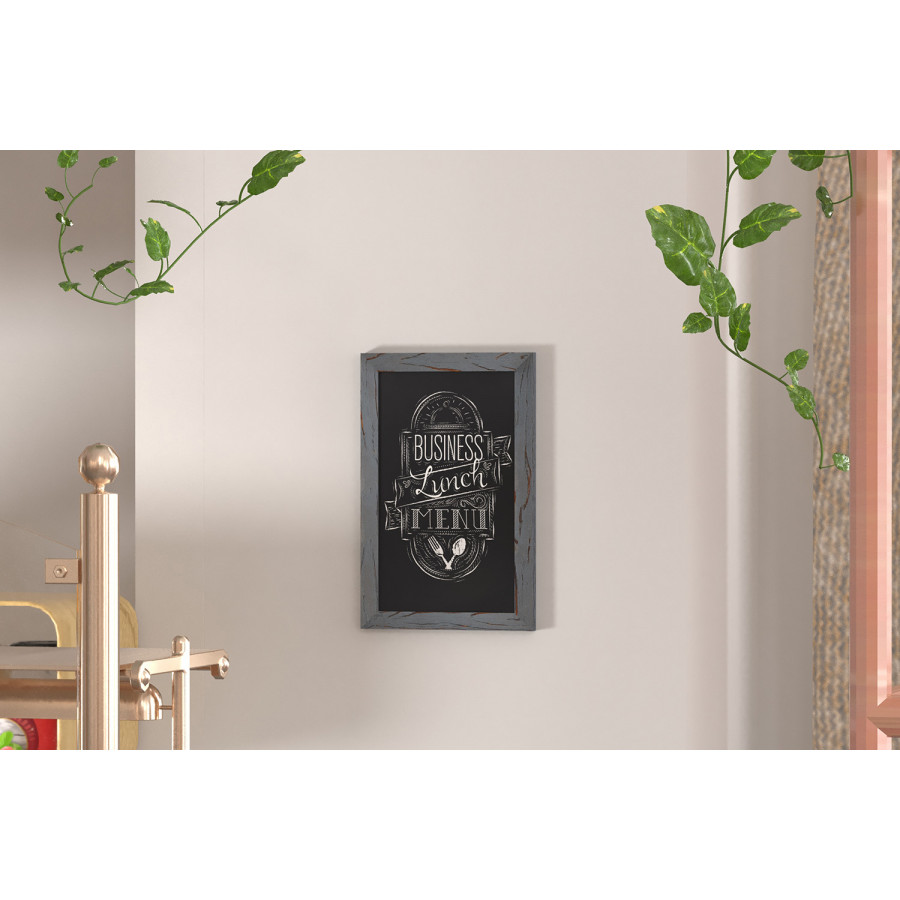 BLNK Canterbury Wall Mount Magnetic Chalkboard Sign with Eraser - Rustic Gray, 11"W x 17"H
