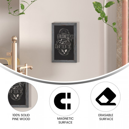 BLNK Canterbury Wall Mount Magnetic Chalkboard Sign with Eraser - Rustic Gray, 11"W x 17"H