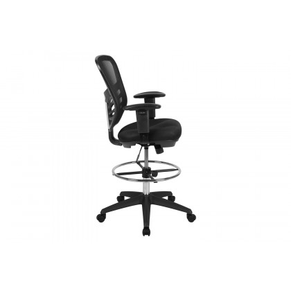 BLNK Tyler Mid-Back Mesh Ergonomic Drafting Chair with Adjustable Chrome Foot Ring, Adjustable Arms and Black Frame - Black
