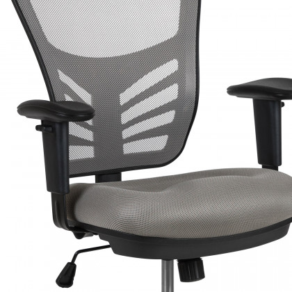 BLNK Tyler Mid-Back Mesh Ergonomic Drafting Chair with Adjustable Chrome Foot Ring, Adjustable Arms and Black Frame - Light Gray